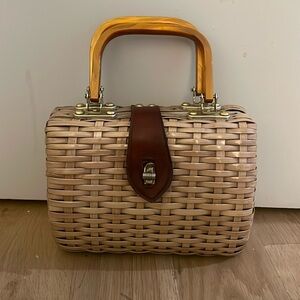 Vintage Rattan Wicker Handbag with Top Handles